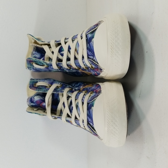 Converse Chuck Taylor All Star Floral Blue Purple Hi Top Sneakers 7 - Picture 5 of 13